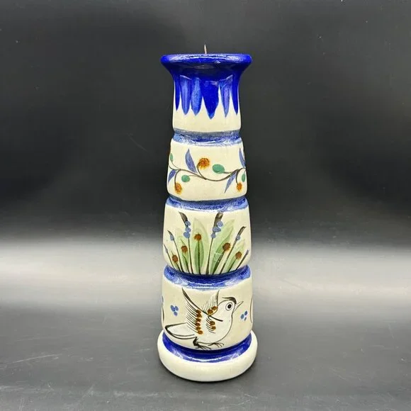 Vintage Ken Edwards Pottery Candle Holder Folk Art Bird Hand Painted Mexico - Picture 2 of 11
